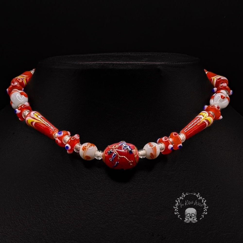 Vintage Red Art Glass Choker Necklace